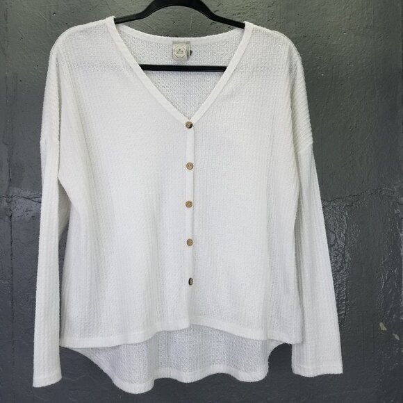 Paper Crane Anthropologie Waffle Knit Top Women's S Long Sleeve Thermal White - Picture 1 of 12